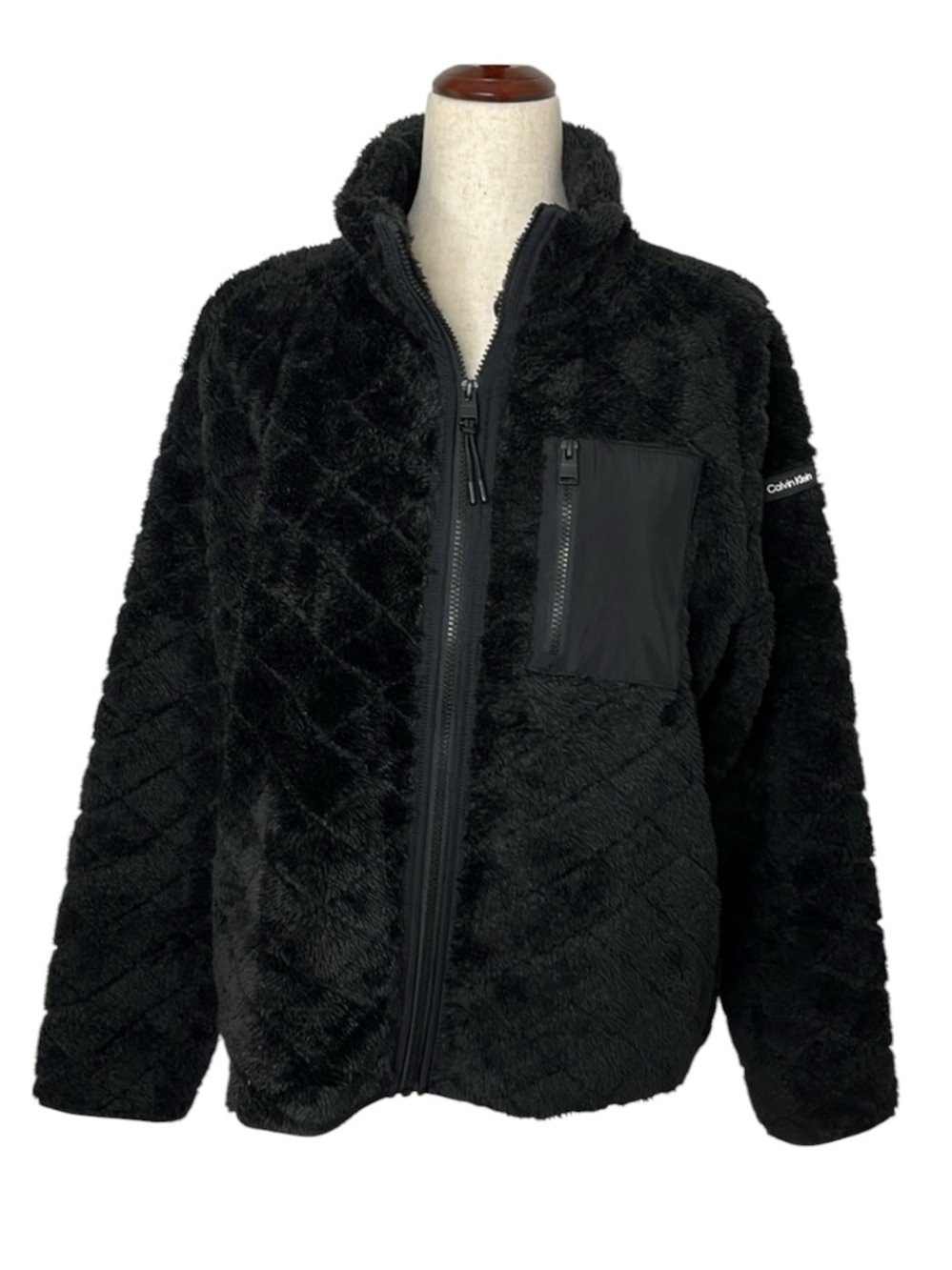 Calvin Klein Jeans Black Plush Sherpa Fleece Zip Jacket NWT